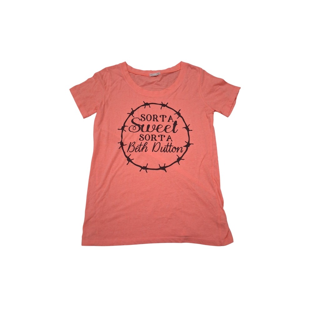 Zenana Outfitters Sorta Sweet‎ Sorta Beth Dutton Graphic Tee Coral Orange Medium